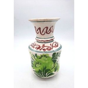 Vintage Mexican Pottery 9" Floral Hand Painted Vase
